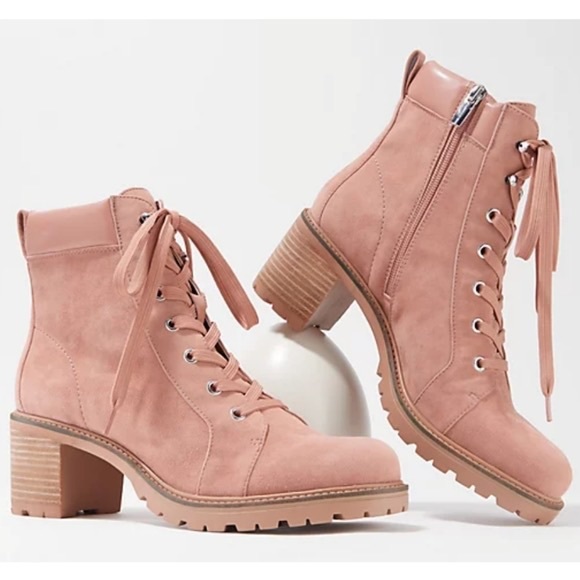 Vince Camuto Gaviana Leather Lace-Up Combat Boots Dermy Pink
